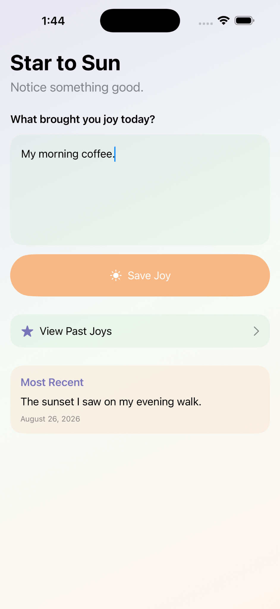 From Star to Sun gratitude app home screen